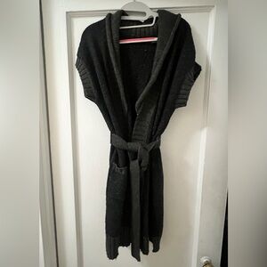 Long Knit Sleeveless Cardigan with Belt